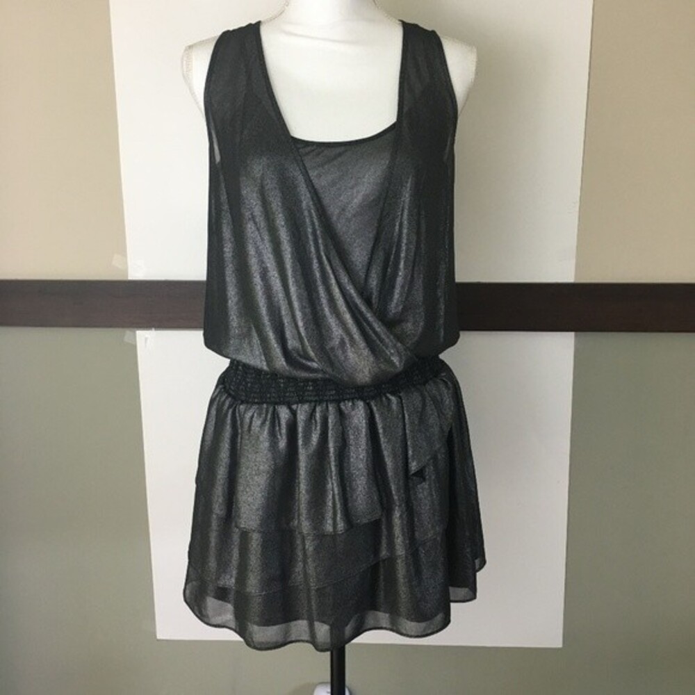 Banana Republic Black Shimmer Sleeveless Mini Peplum Dress size XS Summer Night